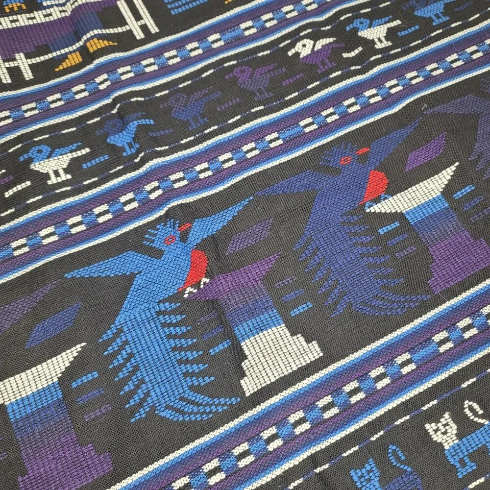vintage 1980s Handwoven Textile Tapestry Colorful Patterns & Birds 35.5
